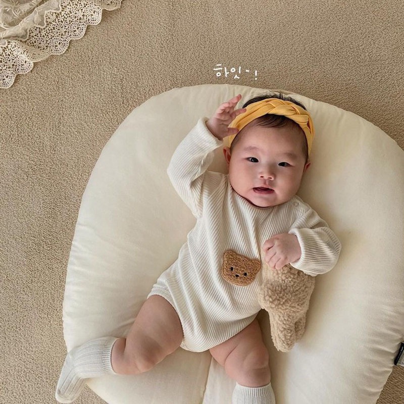 「66-90号」女の子男の子 くまの刺繍入り ロンパース オールインワン ベビー キッズ 子供服