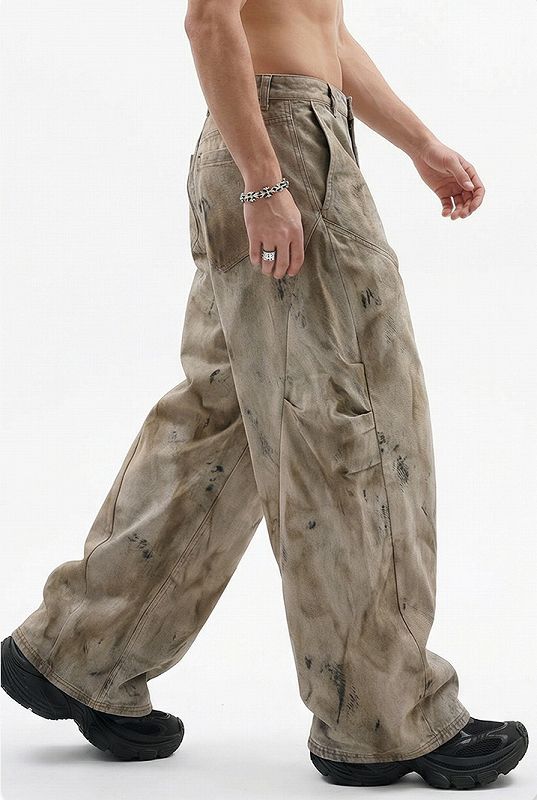 メンズ ビンテージ風 デニム パンツ 男女兼用 ストリート系 ボトムス 春夏秋 2026新作★