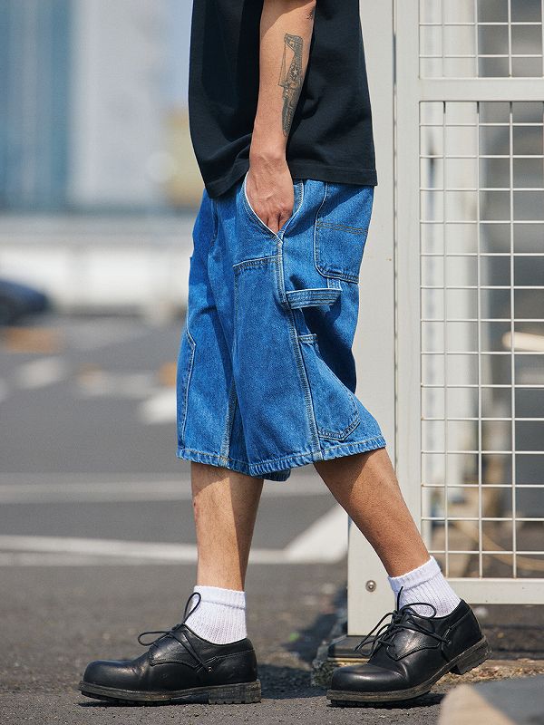 メンズ 無地 六分丈 デニム ショートパンツ 男女兼用 ストリート系