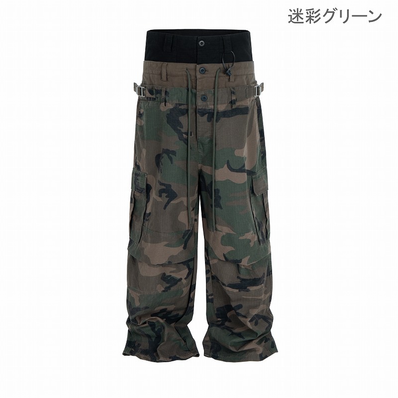 メンズ 偽三枚三重 迷彩柄 ワークパンツ 男女兼用 ストリート系