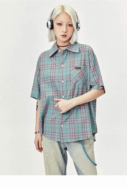 春夏新作チェック柄総柄シャツ半袖シャツオシャレ10052 67049_30.jpg