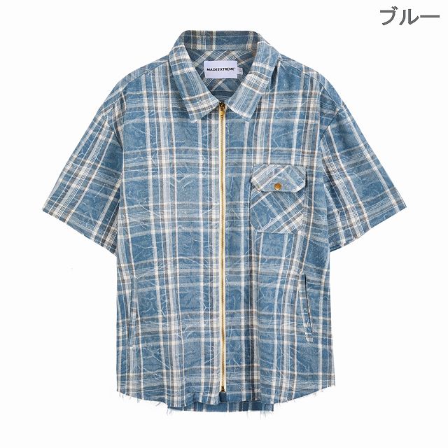 メンズファッション チェック柄 半袖シャツ 男女兼用 ストリート
