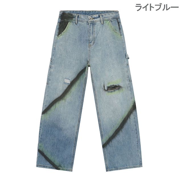 ストリート ファッション ダメージ ジーンズ メンズ メンズ ダメージ加工 ビンテージ風 デニム パンツ 男女兼用