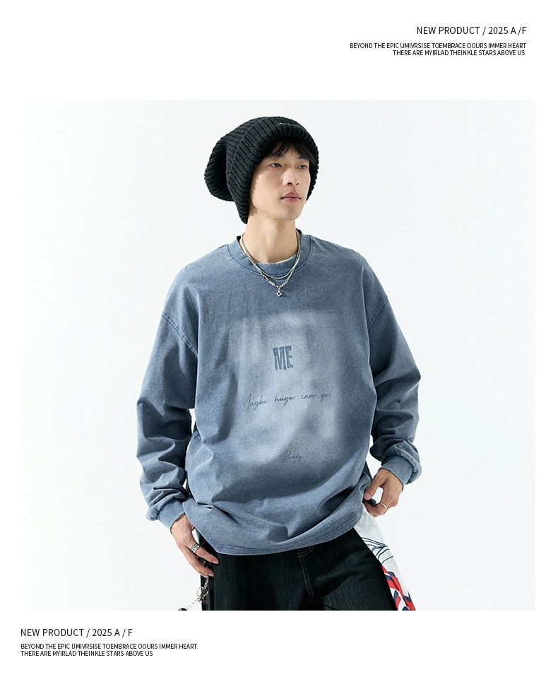 メンズ 美式ストリート風 長袖スウェットトップス M‐8XLビッグサイズ ヴィンテージウォッシュ★全2色