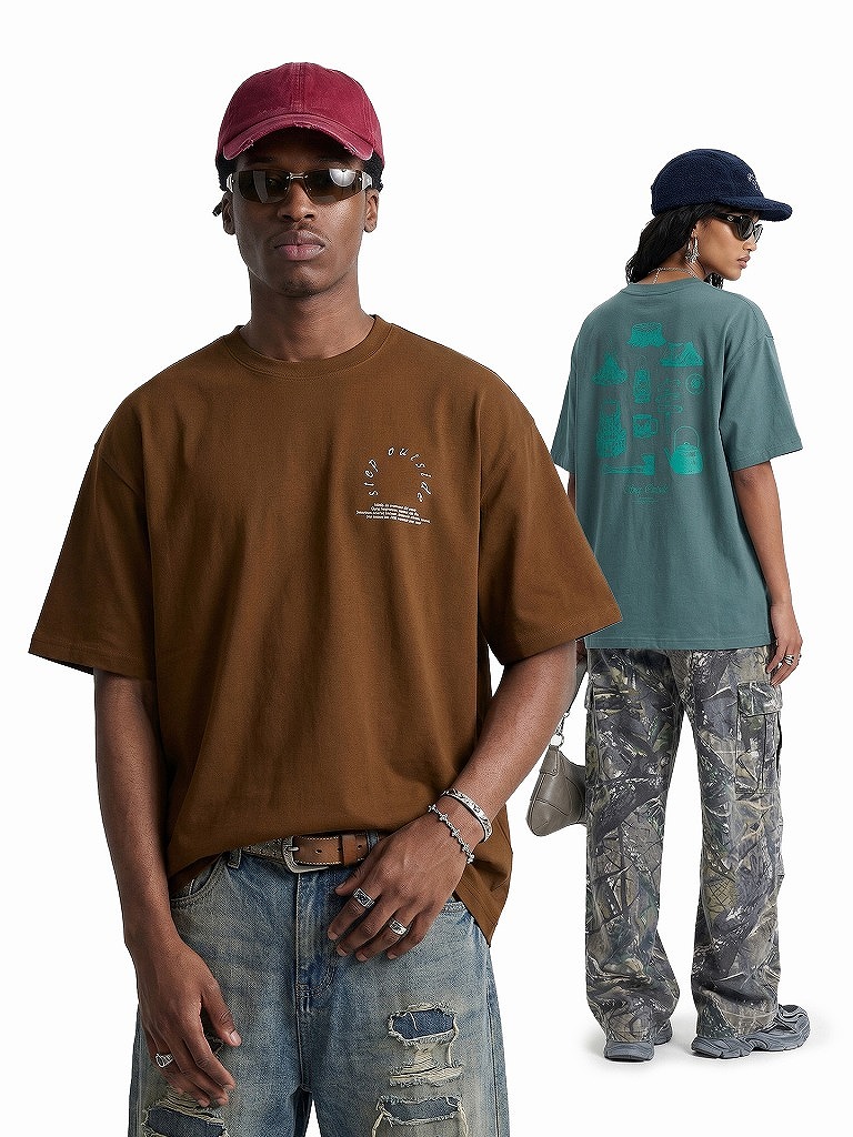 メンズ ヴィンテージ山景プリントTシャツ 2026夏新作 厚手生地