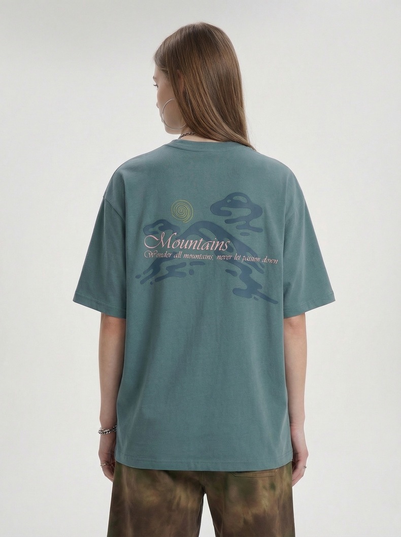 メンズ 山岳プリントTシャツ 2026春夏新作 冷感機能 吸汗速乾 