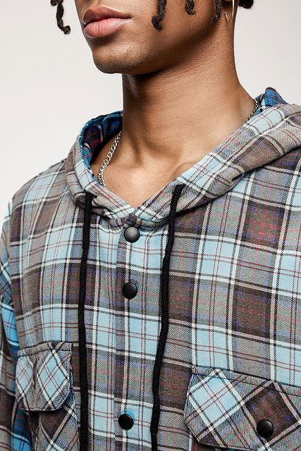 メンズ フード付きチェック柄シャツ ストリート G00400 メンズファッション フード付き チェック柄 長袖 シャツ 男女