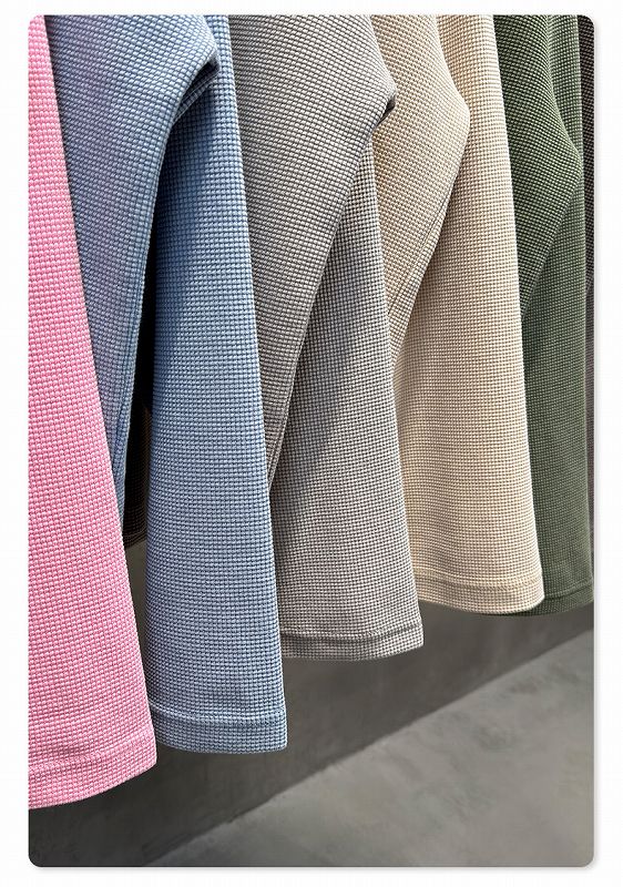 メンズ ワッフル素材 無地 長袖 Tシャツ 男女専用 ボックス シルエット トップス 春秋 2026新作★全7色