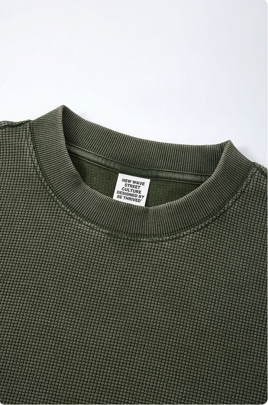 メンズ ワッフル素材 無地 長袖 Tシャツ 男女専用 ボックス シルエット トップス 春秋 2026新作★全7色