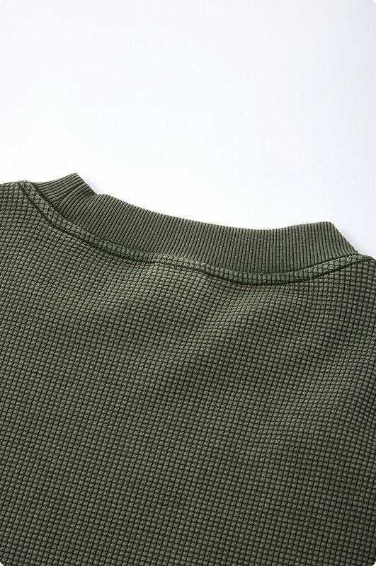 メンズ ワッフル素材 無地 長袖 Tシャツ 男女専用 ボックス シルエット トップス 春秋 2026新作★全7色