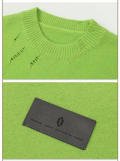メンズ ダメージ加工 長袖 ニット ベスト 男女兼用 ストリート系 刺繍