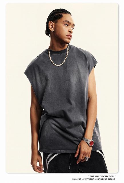 アフィックスパラパラ・ボンテージ  ・ノースリーブトップス メンズ ビンテージ風 無地 タンクトップ 男女兼用 ノースリーブ