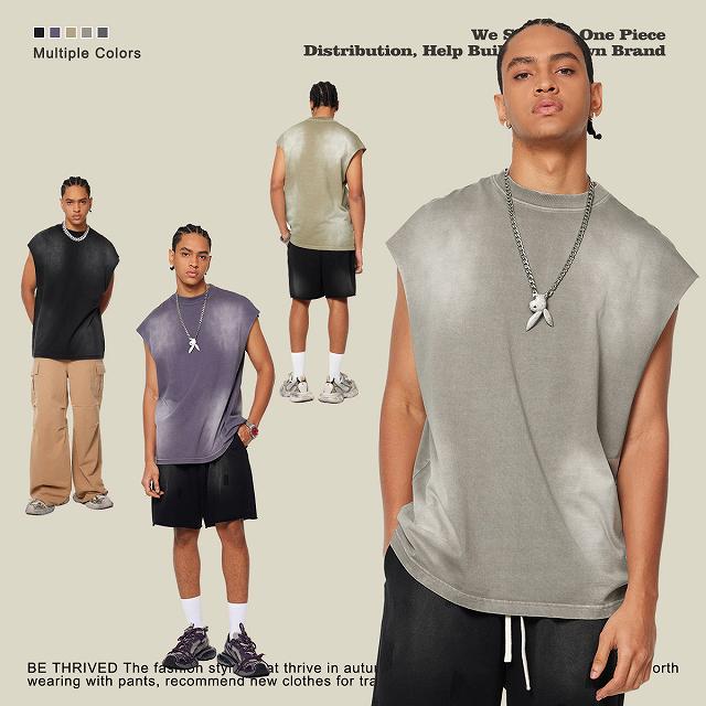 メンズ ビンテージ風 無地 タンクトップ 男女兼用 ノースリーブ