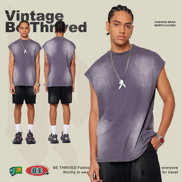 メンズ ビンテージ風 無地 タンクトップ 男女兼用 ノースリーブ