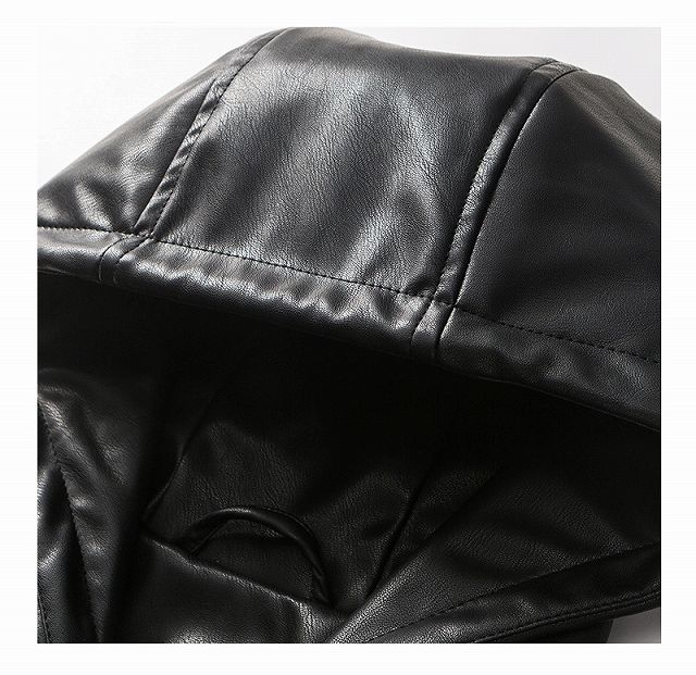 【即納/在庫処分】メンズ フード付き PU ジャケット 男女兼用 ストリート系 防寒アウター 春秋冬 2024新作★