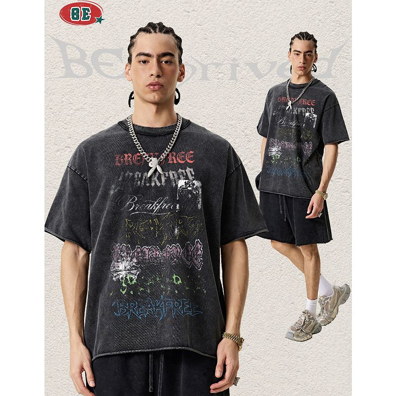 メンズ ウォッシュ加工 ビンテージ風 半袖 Tシャツ 男女専用