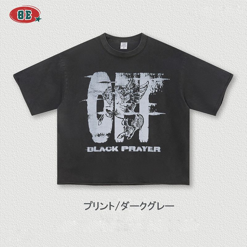 メンズ 無地/プリント ビンテージ風 半袖 Tシャツ 男女専用 ストリート系 トップス 夏 2026新作★