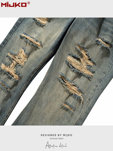 メンズ ダメージ加工 ビンテージ風 デニム パンツ 男女兼用 ストリート