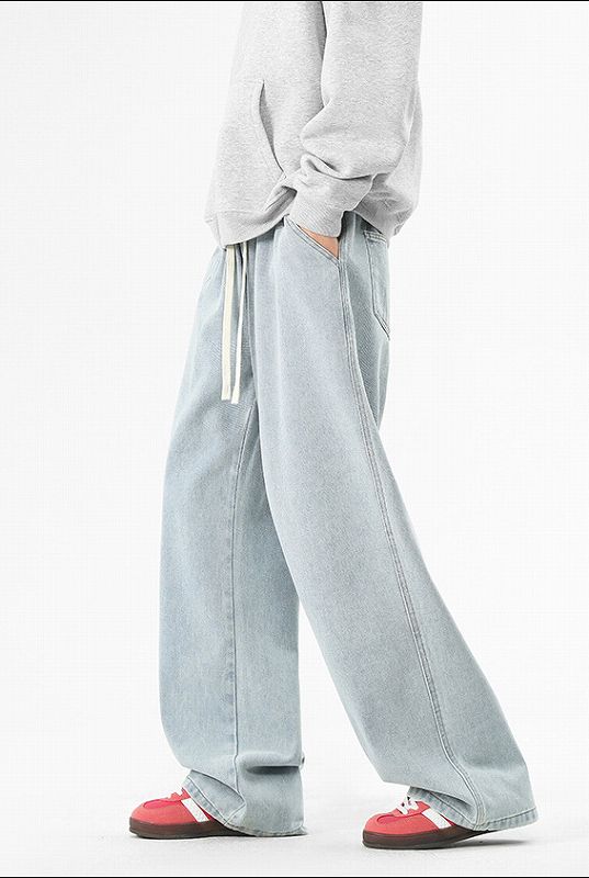 メンズファッション 無地 Baggy デニム パンツ 男女兼用 カジュアル ボトムス 春夏秋 2026新作★全4色