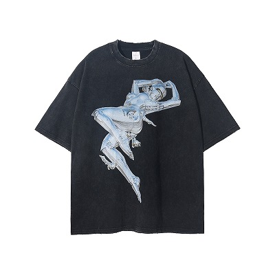 c hダメージ仕様 金属クロス半袖Tシャツ 男女兼用 メンズ ダメージ加工 ビンテージ風 半袖Tシャツ 男女兼用 ストリート系