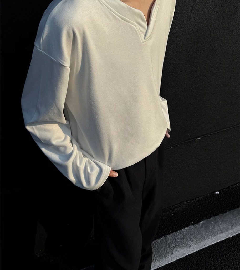 メンズ VネックフリーススウェットTシャツ 暖かインナー 長袖Tシャツ おしゃれカジュアルトップス★全3色