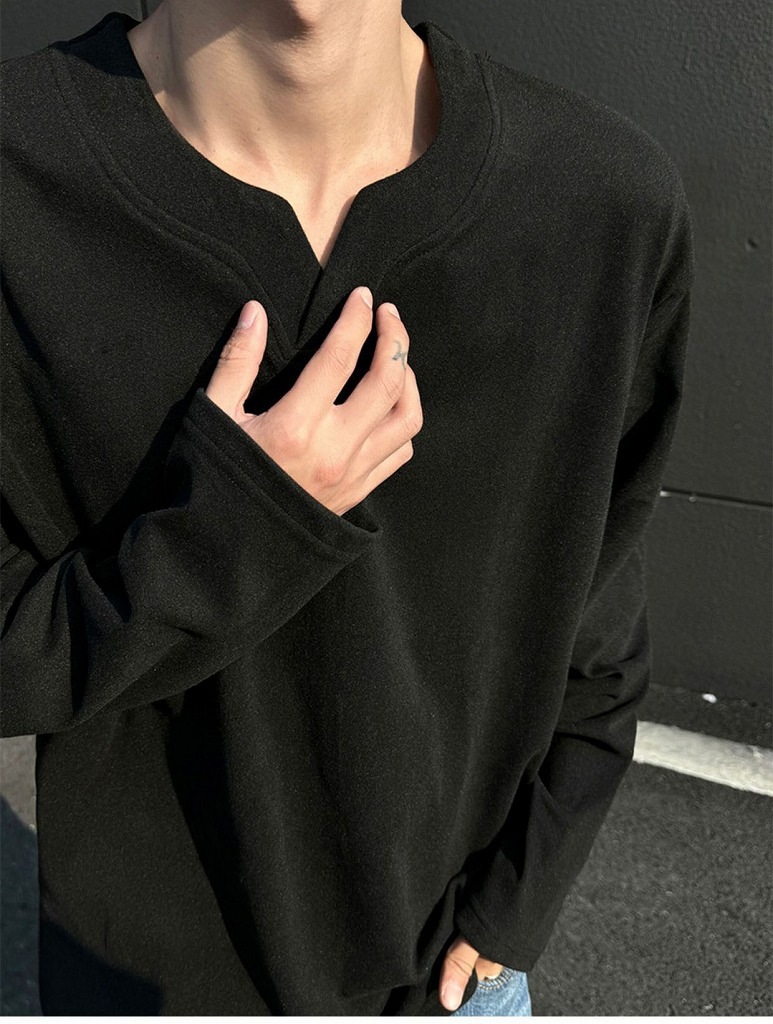 メンズ VネックフリーススウェットTシャツ 暖かインナー 長袖Tシャツ おしゃれカジュアルトップス★全3色