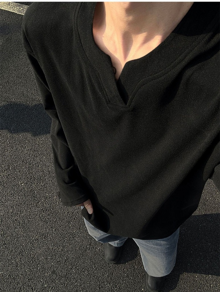 メンズ VネックフリーススウェットTシャツ 暖かインナー 長袖Tシャツ おしゃれカジュアルトップス★全3色