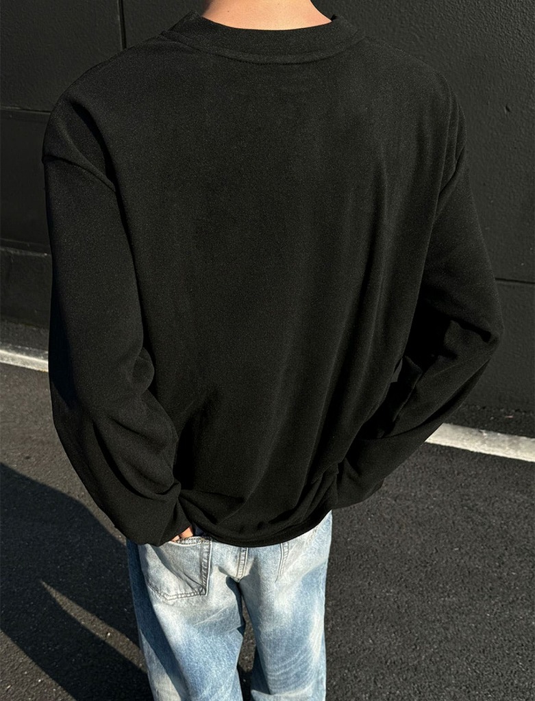 メンズ VネックフリーススウェットTシャツ 暖かインナー 長袖Tシャツ おしゃれカジュアルトップス★全3色