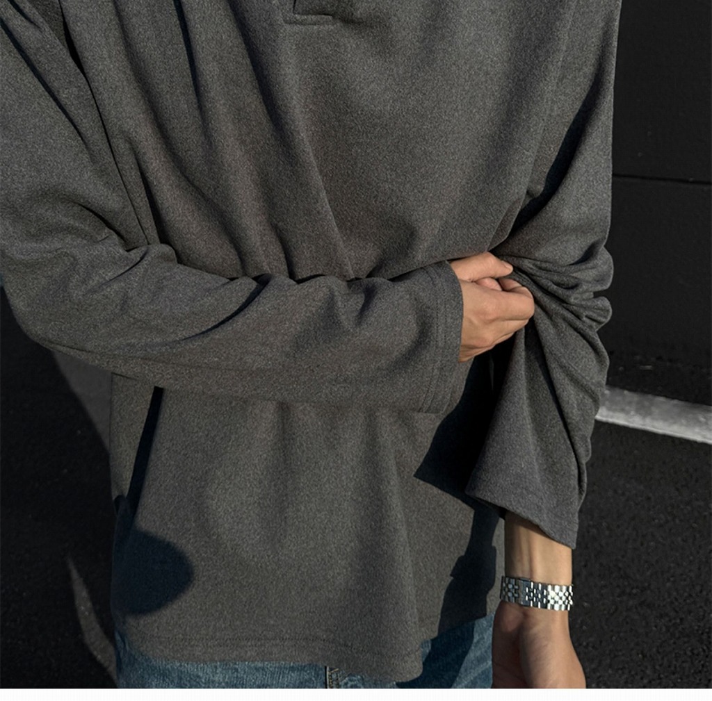 メンズ VネックフリーススウェットTシャツ 暖かインナー 長袖Tシャツ おしゃれカジュアルトップス★全3色