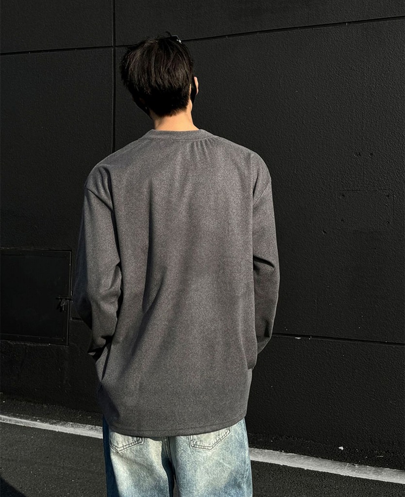 メンズ VネックフリーススウェットTシャツ 暖かインナー 長袖Tシャツ おしゃれカジュアルトップス★全3色