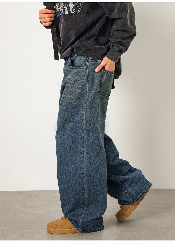 メンズ グラデーション ストレートデニムパンツ 春 ヴィンテージ加工 アメカジ レトロ カジュアル ジーンズ