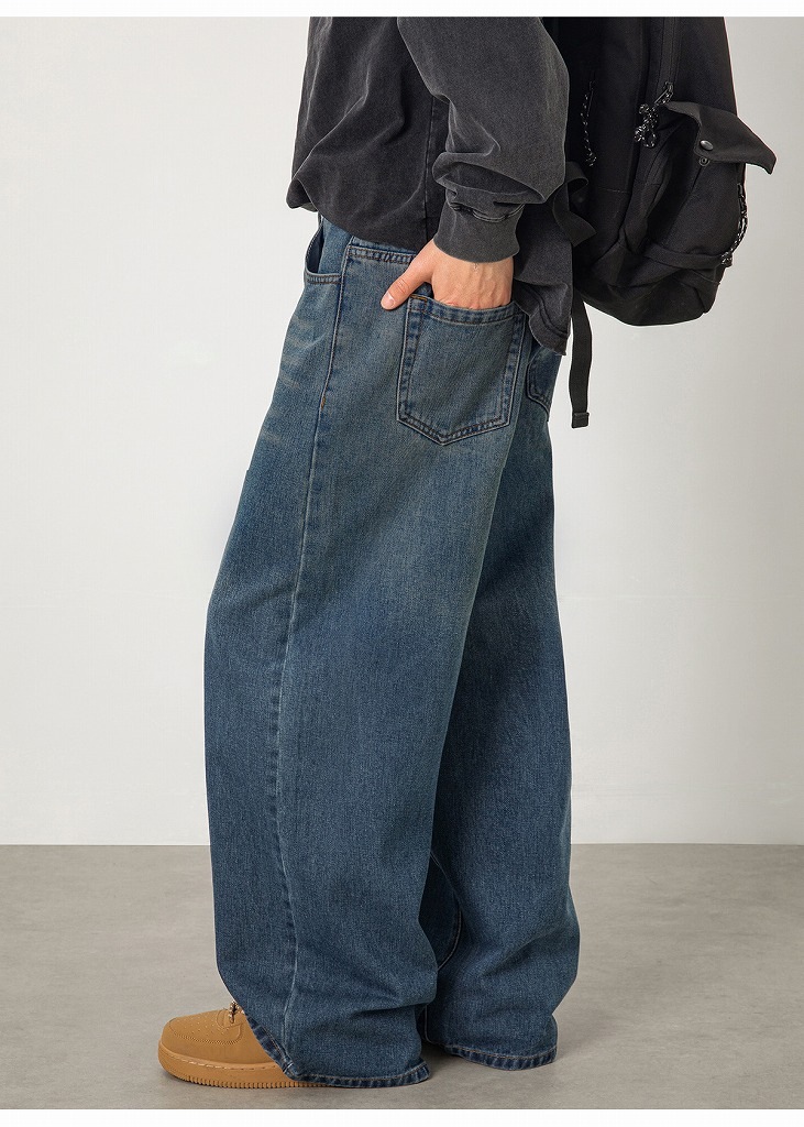 メンズ グラデーション ストレートデニムパンツ 春 ヴィンテージ加工 アメカジ レトロ カジュアル ジーンズ