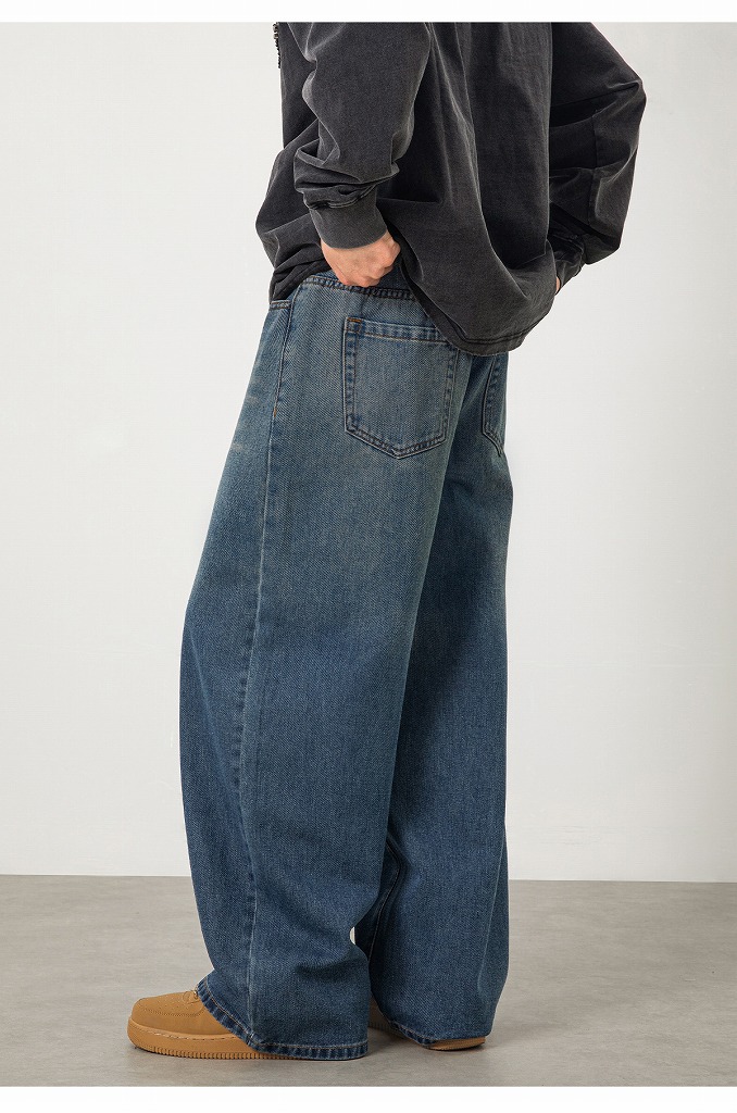 メンズ グラデーション ストレートデニムパンツ 春 ヴィンテージ加工 アメカジ レトロ カジュアル ジーンズ