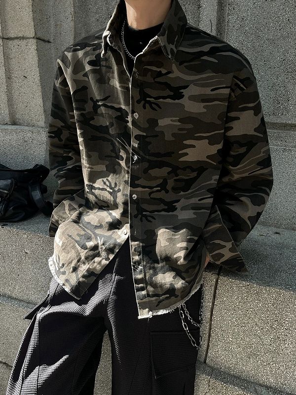 メンズ ビンテージ風 迷彩柄 長袖 シャツ 男女兼用 ストリート系