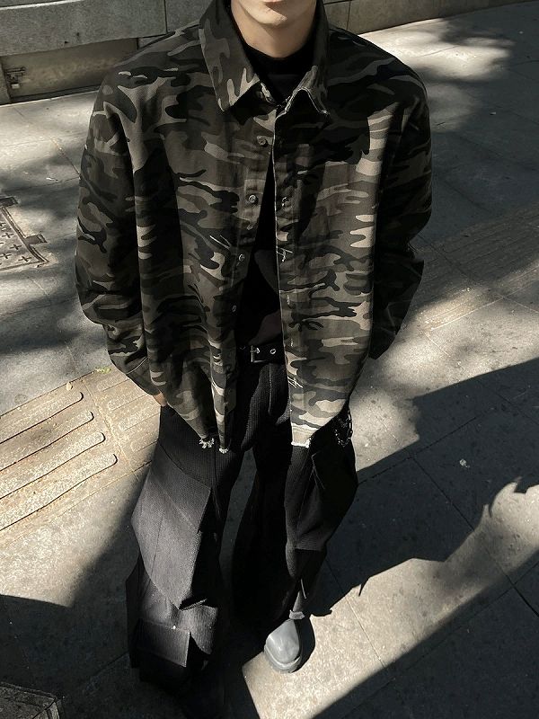 メンズ ビンテージ風 迷彩柄 長袖 シャツ 男女兼用 ストリート系