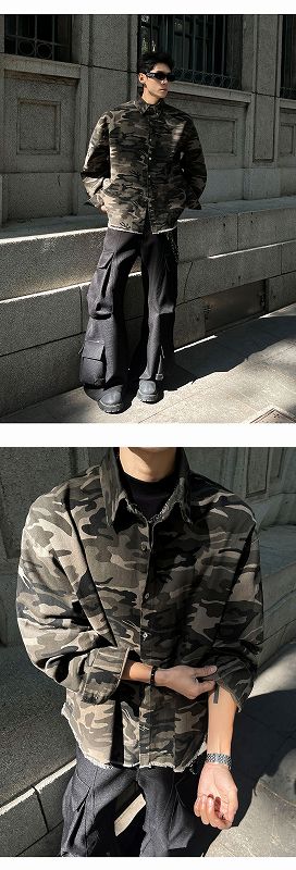 メンズ ビンテージ風 迷彩柄 長袖 シャツ 男女兼用 ストリート系