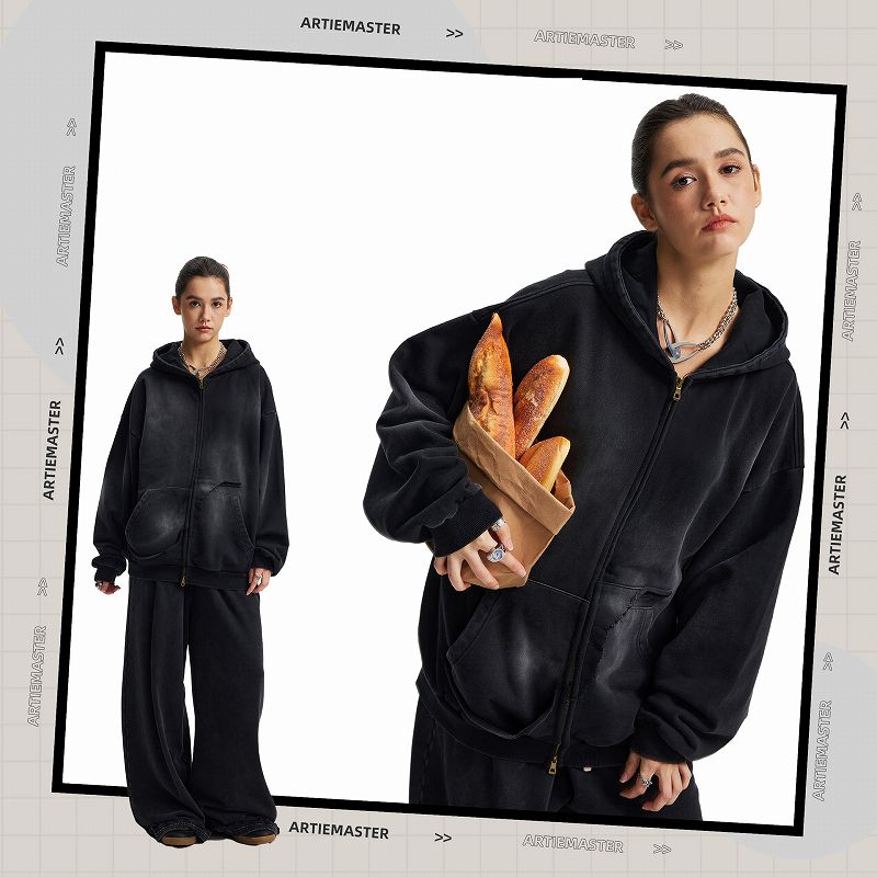 メンズ 生地430g 裏パイル ジップアップ パーカー 男女兼用 ストリート系 秋冬 2026新作★全2色