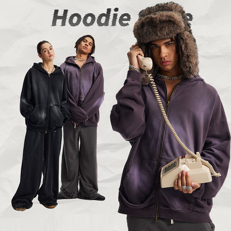 メンズ 生地430g 裏パイル ジップアップ パーカー 男女兼用 ストリート系 秋冬 2026新作★全2色