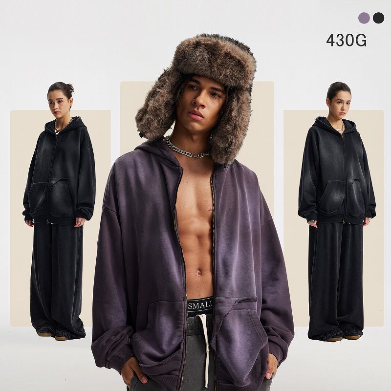 メンズ 生地430g 裏パイル ジップアップ パーカー 男女兼用 ストリート系 秋冬 2026新作★全2色