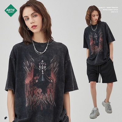 JEEPレトロストリート半袖 Tシャツ レトロ T-Shirtダメージ加工 メンズ ダメージ加工 ビンテージ風 半袖Tシャツ 男女兼用