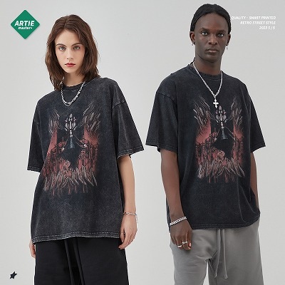 メンズ ダメージ加工 ビンテージ風 半袖Tシャツ 男女兼用 ストリート系