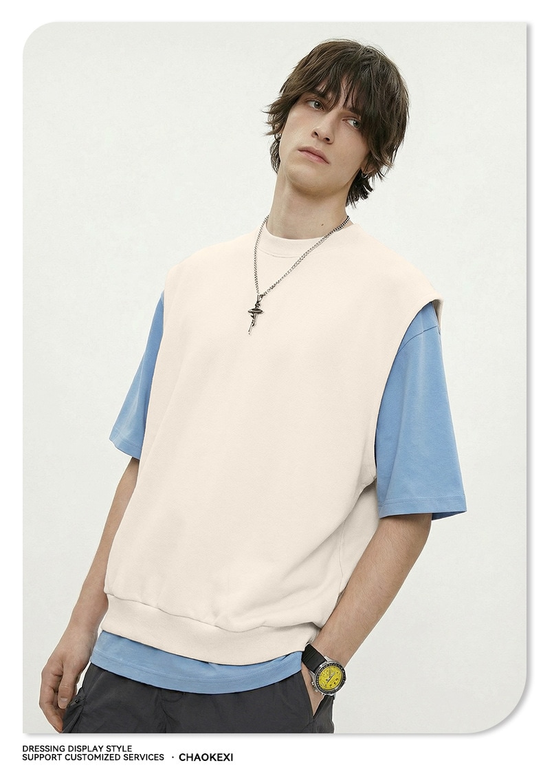 メンズ 420G ヘビーウェイト コットン100％ ノースリーブ ストリート スウェットベスト★全3色