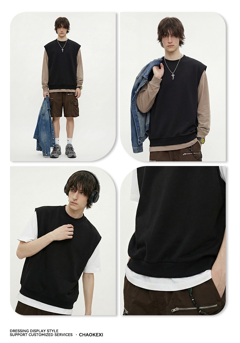 メンズ 420G ヘビーウェイト コットン100％ ノースリーブ ストリート スウェットベスト★全3色