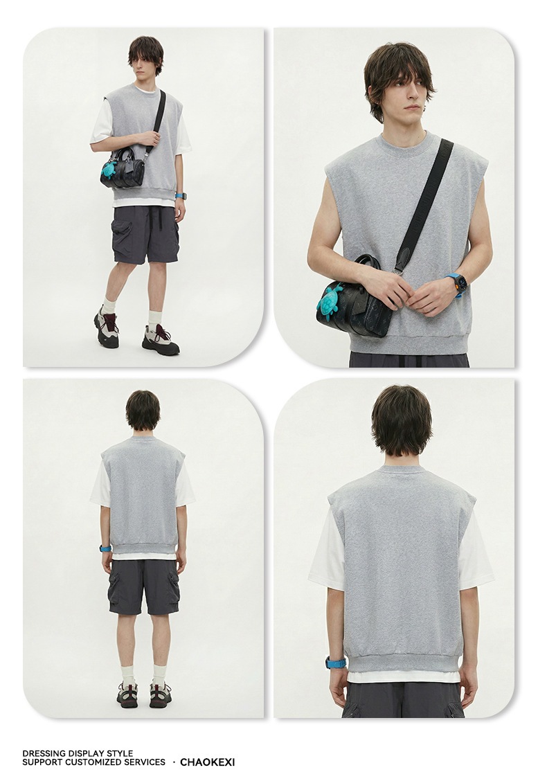 メンズ 420G ヘビーウェイト コットン100％ ノースリーブ ストリート スウェットベスト★全3色