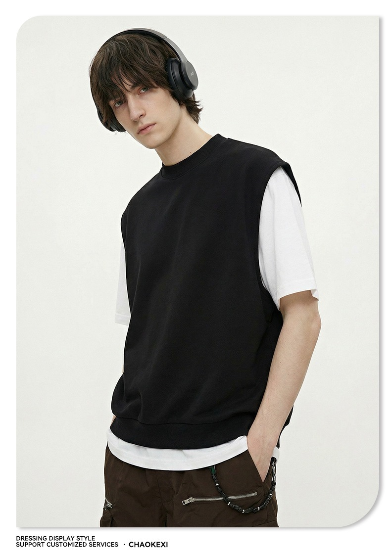 メンズ 420G ヘビーウェイト コットン100％ ノースリーブ ストリート スウェットベスト★全3色