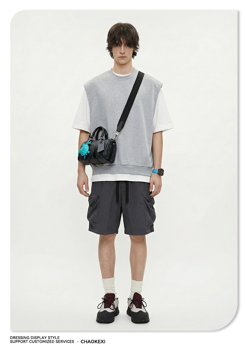 メンズ 420G ヘビーウェイト コットン100％ ノースリーブ ストリート スウェットベスト★全3色