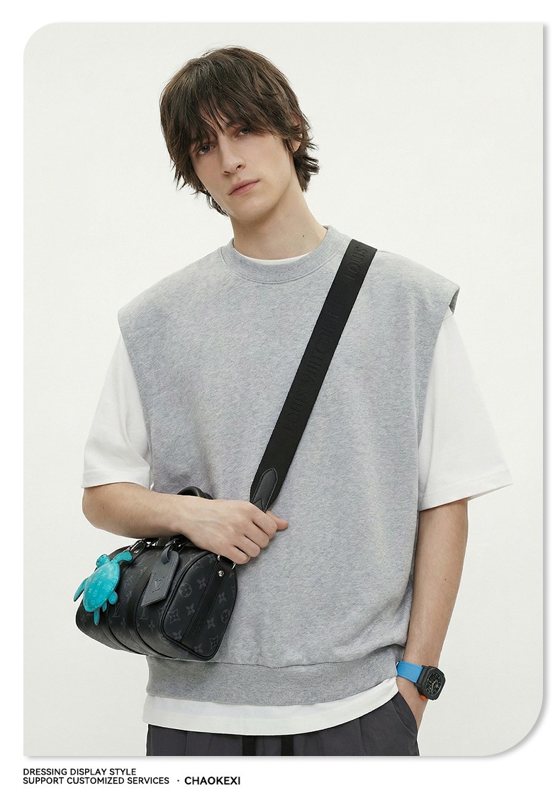 メンズ 420G ヘビーウェイト コットン100％ ノースリーブ ストリート スウェットベスト★全3色