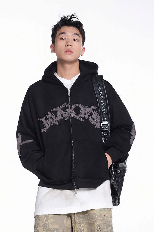 メンズ 刺繍入り スエード ジップアップ パーカー 男女兼用 ストリート系 トップス 春秋 2026新作★全3色