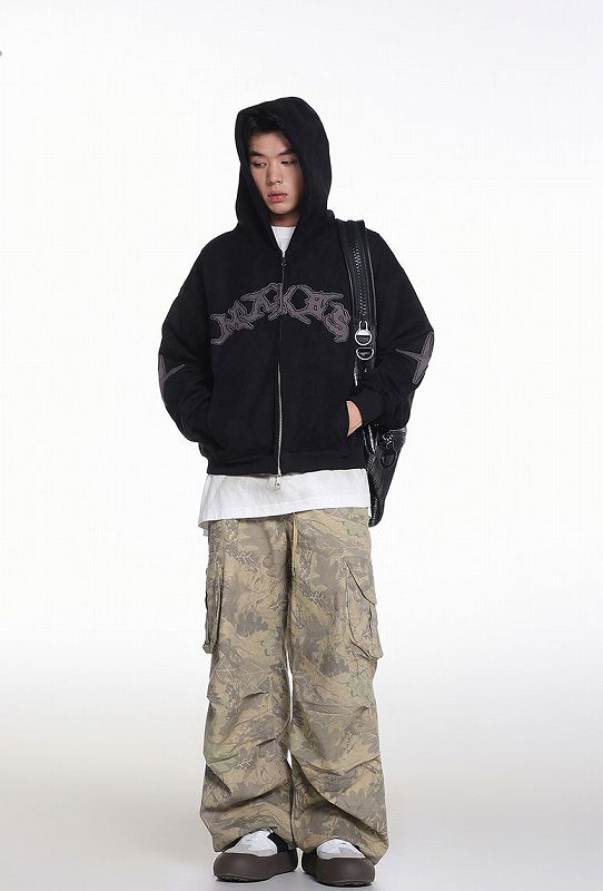 メンズ 刺繍入り スエード ジップアップ パーカー 男女兼用 ストリート系 トップス 春秋 2026新作★全3色