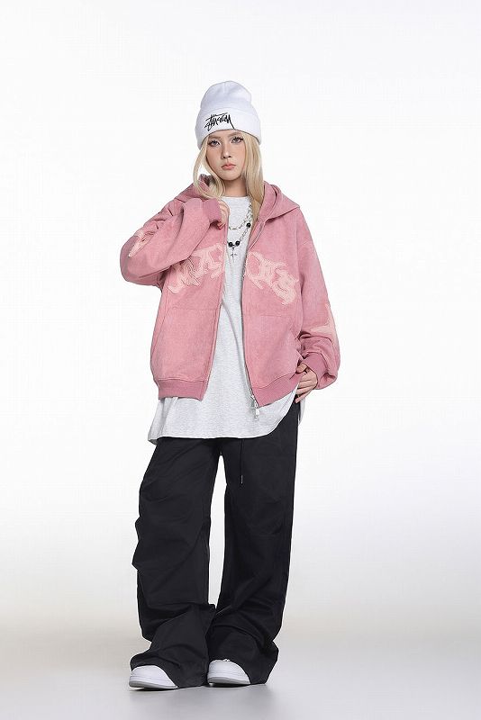 メンズ 刺繍入り スエード ジップアップ パーカー 男女兼用 ストリート系 トップス 春秋 2026新作★全3色